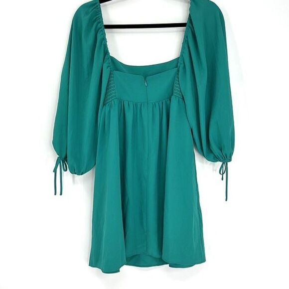 Amanda Uprichard Green Short Puffed Sleeve Square Neckline Mini Dress Small - Picture 3 of 9